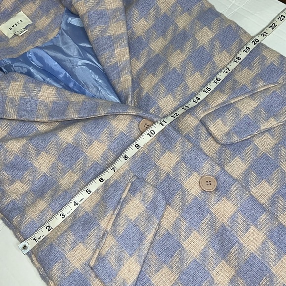 HYFVE coat blazer jacket long line houndstooth 2 button front pockets Trendy L - Picture 12 of 12